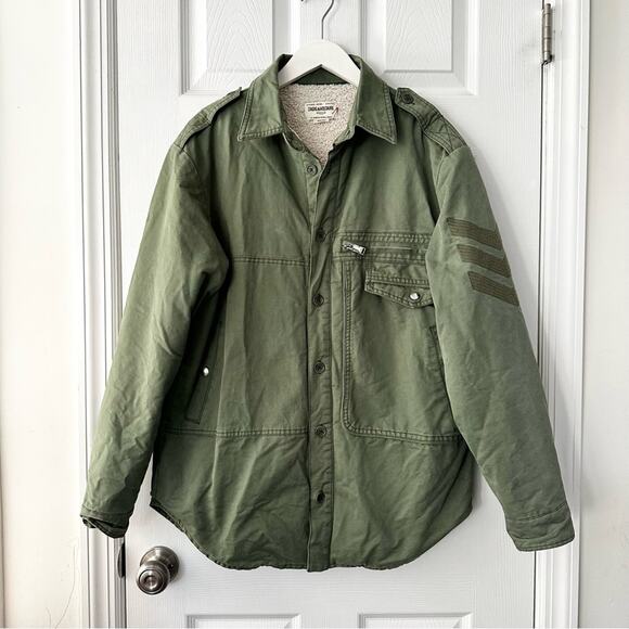 Zadig & Voltaire Military Green Troyh Mili Shearling Lined Utility Jacket Medium - Picture 2 of 15